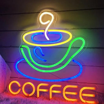 Coffee Cup LED Neon Sign, Coffee Bar Shop Cafe Restaurant Decoration Neon Light Sign Decor Welcome Sign Size:16x15inch