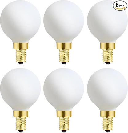 XININSUN Frosted G16.5 Light Bulb,e12 4W Chandelier Light Bulbs, Round Candelabra Bulb 40 watt,4W Milky White Candelabra LED Bulb,Dimmable,2700K Warm White 400lm,6Pack
