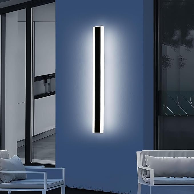 39.3inch Modern Outdoor Wall Light, Black Outside LED Long Wall Sconce, 6000K Cold White, 36W, IP65 Waterproof, Wall Mount Linear Exterior Lighting Fixture for House, Garage, Porch, Garden