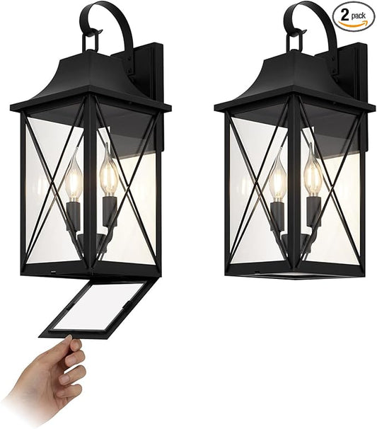 mirrea 19-inch Outdoor Porch Wall Light for House, Waterproof Exterior Sconce for Patio, Wall Mount Lighting Fixture for Front Door, Permanent Outside Lamp for Garage, Matte Black, Set of 2