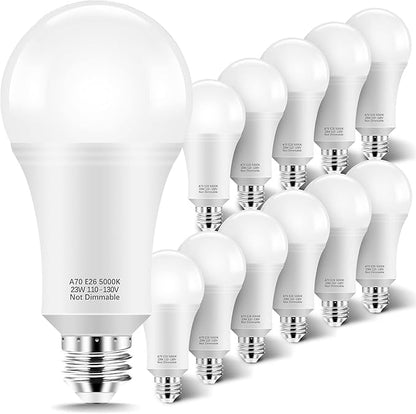 KINDEEP 150W-200W Equivalent LED Light Bulbs, A21 23W Super Bright Light Bulb 5000K Daylight White 2500 Lumens, Non-Dim E26 Energy Saving Bulb for Home, Office, Store, Garage, Warehouse 12-Pack