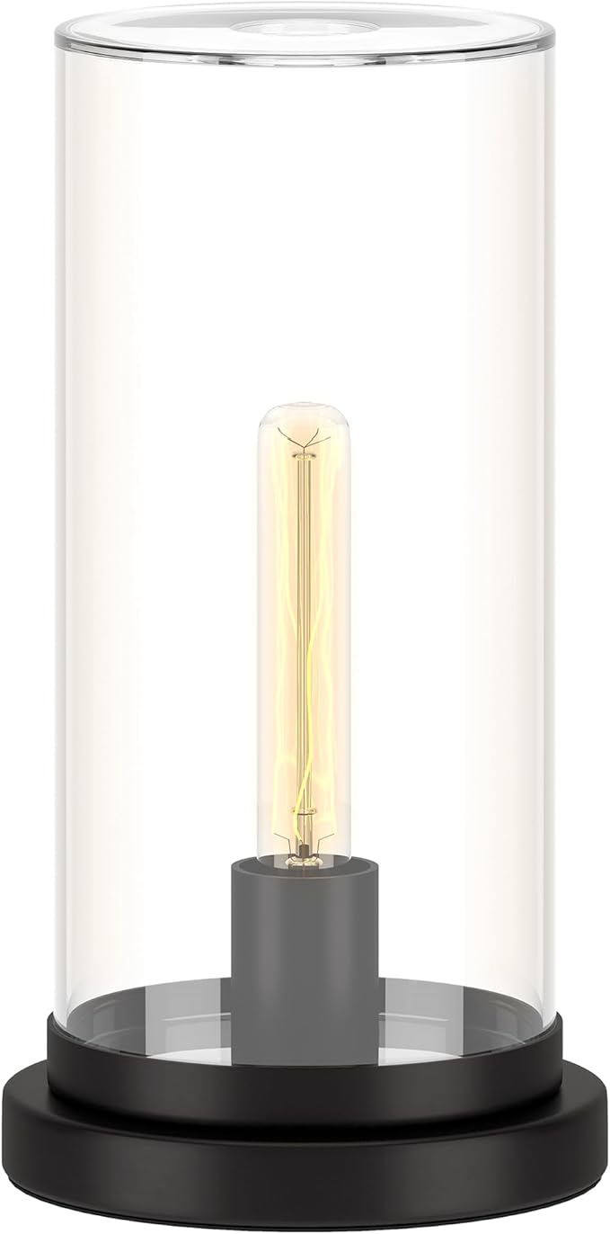 Henn&Hart 13" Tall Uplight Mini Lamp with Glass Shade in Black, for Home, Living Room, Bedroom, Entertainment Room, Office, Kitchen, Dining