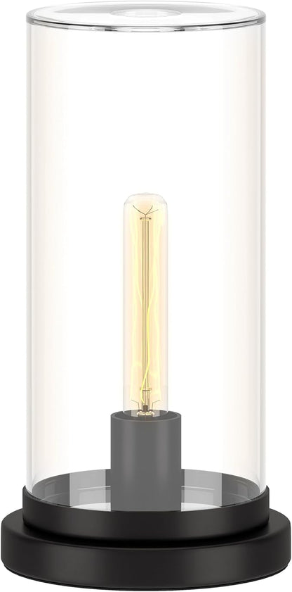 Henn&Hart 13" Tall Uplight Mini Lamp with Glass Shade in Black, for Home, Living Room, Bedroom, Entertainment Room, Office, Kitchen, Dining