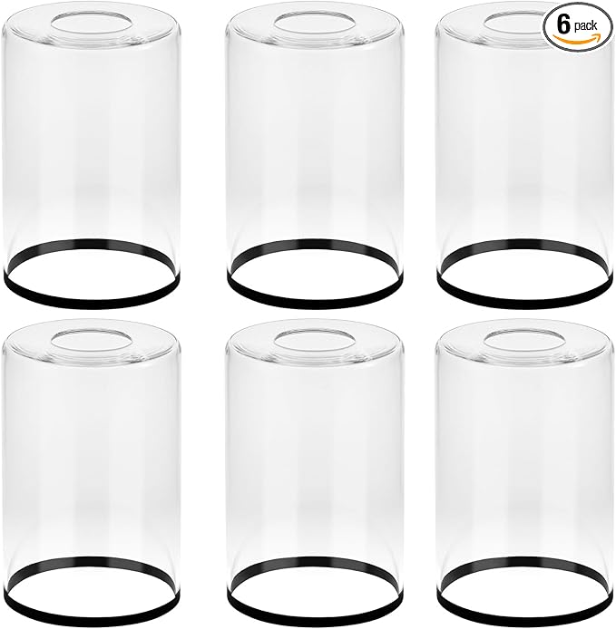 Clear Glass Lamp Shade Replacements 6-Pack, Cylinder Glass Lamp Shade Globe Covers for Light Fixtures, Black Border Transparent Lampshades for Chandelier Wall Sconces Vanity Lights Pendant Lights