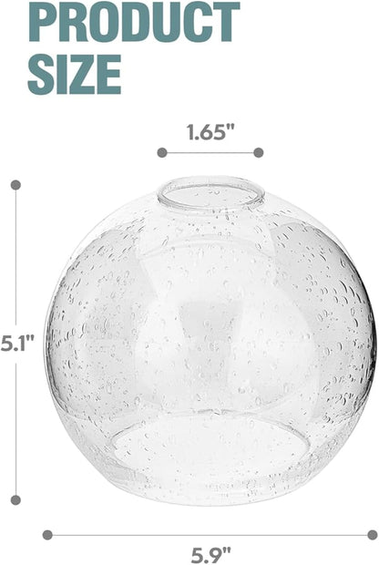 2 Pack Clear Seeded Glass, Globe Lamp Shades Replacements 1.65 Inch Fitter Bubble Glass Lampshades Covers for light Fixtures with Chandelier Vanity Wall Sconces Pendants