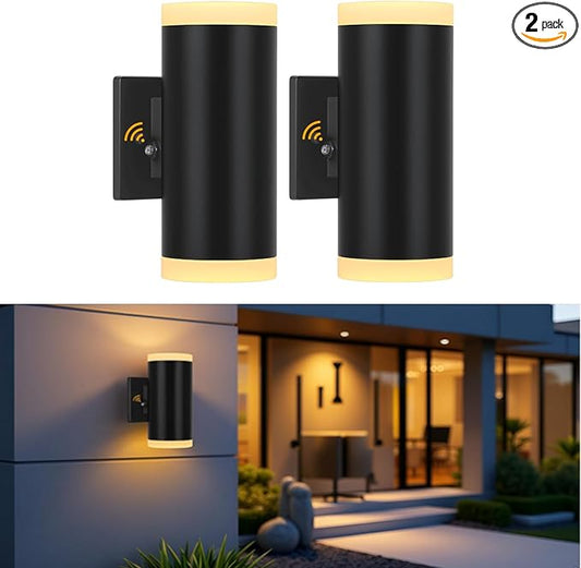 Dusk to Dawn Outdoor Lighting, ZUUKOLE Waterproof Exterior Wall Lantern, Anti-Rust Aluminum Wall Mount Lighting Cylinder Design – Up Down Lights Outdoor for Porch, Patio or Garage, 2 Pack