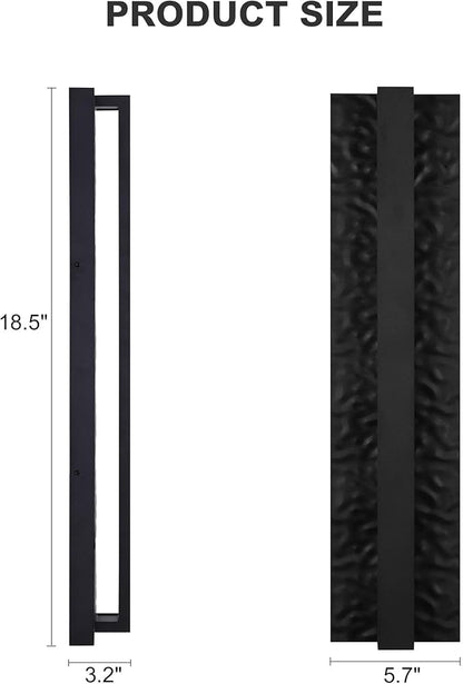 LamQee 18.5" Long Outdoor Modern LED Wall Light 3000K 1200LM, Hammered Wrought Iron and Aluminum, Linear Exterior Lighting Fixtures Wall Mount Waterproof Outside Sconce for House Porch Patio Garage