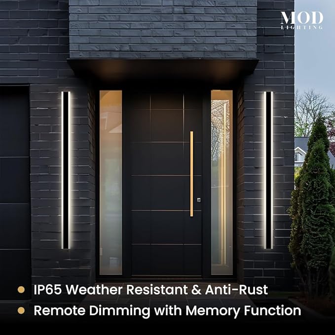 𝗠𝗢𝗗 𝗟𝗜𝗚𝗛𝗧𝗜𝗡𝗚 Haylen | Waterproof Outdoor Wall Light, LED Dimmable with Remote 3000K-6000K, Long Outdoor Porch Lights, Wired Lighting Fixture, Patio Exterior Wall Sconce, 1-Pack (Black, 47")