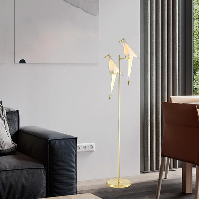 Modern Gold Floor Lamp Creative Crane Bird Standing Floor Lamp Tall Unique Lamps Metal Standing Light 2 Vivid Birds Shade Art Deco Floor Lamps for Living Room Bedroom - Warm Light