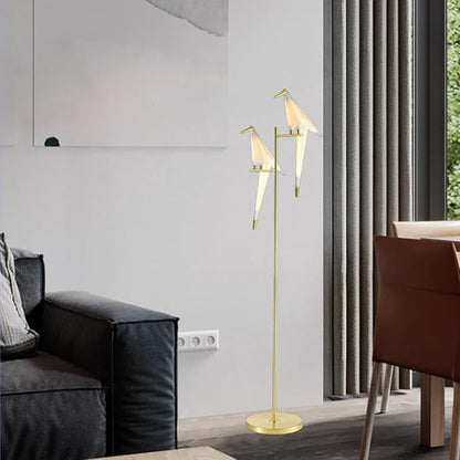 Modern Gold Floor Lamp Creative Crane Bird Standing Floor Lamp Tall Unique Lamps Metal Standing Light 2 Vivid Birds Shade Art Deco Floor Lamps for Living Room Bedroom - Warm Light