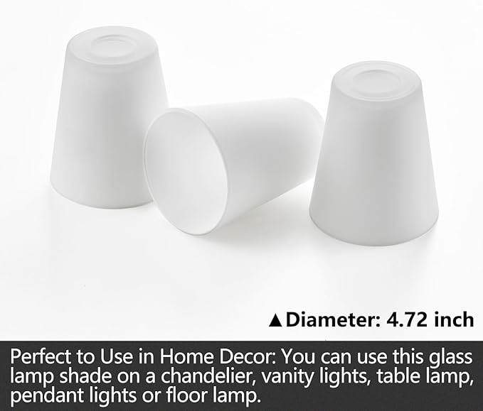 Fixture Replacement Frosted Glass Shade, E26 Base with 1-5/8" Fitter, 3-pack Cone Replacement White Shades for Pendant Light, Wall Sconce, Vanity Light, Table Lamp