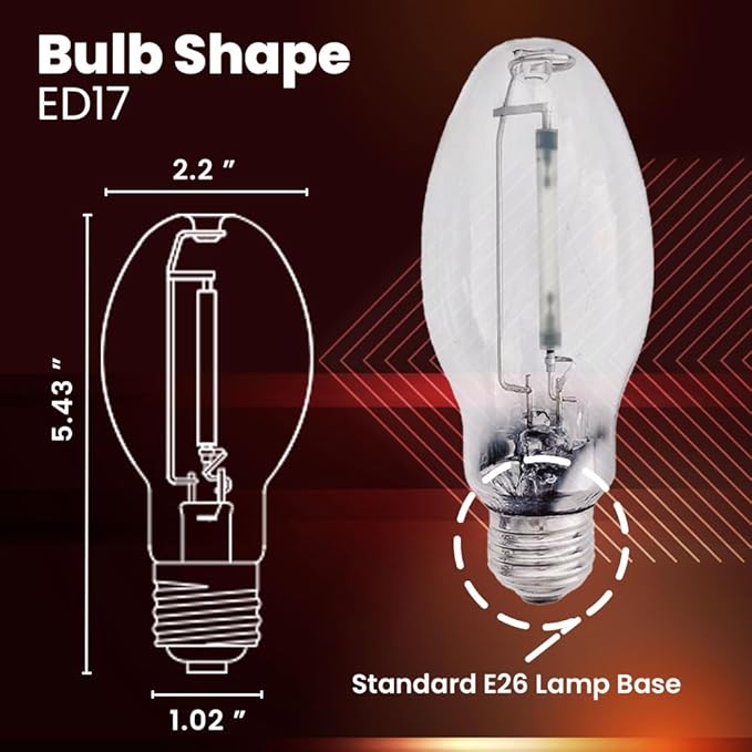 LU150/MED High Pressure Sodium Light Bulb, 150 Watts, ED17/MED, Medium Base (E26), ANSI Code S55, 16200 Lumen, 24000 Life Hours, Clear Bulb, 2100K, 2 Pack