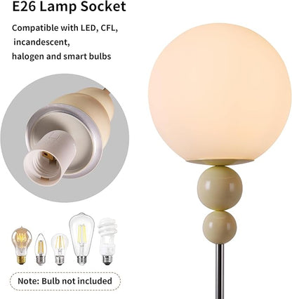 Modern Glass Floor Lamp for Bedroom, 63'' Vintage Mid-Century Floor Lamp with Milky White Frosted Glass Globe Shade for Living Room Corner, Slim Standing Reading Lamp for Office Decor (White)