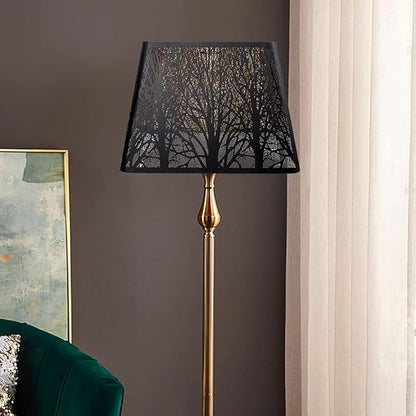 Medium Square Lamp Shades, ALUCSET Metal Lampshade with Pattern of Trees for Table Lamp and Floor Light, 9 x 12 x 8.8 Inch, Spider (Black/Gold)