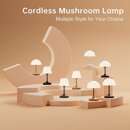Mushroom Lamp Cordless Lamp Table Lamp,Outdoor Waterproof Shower Lamps,5000mAh Rechargeble Battery Operated Dimmable Touch Desk Lamps,LED Night Light for Bathroom Patio Camping Outdoor(White)