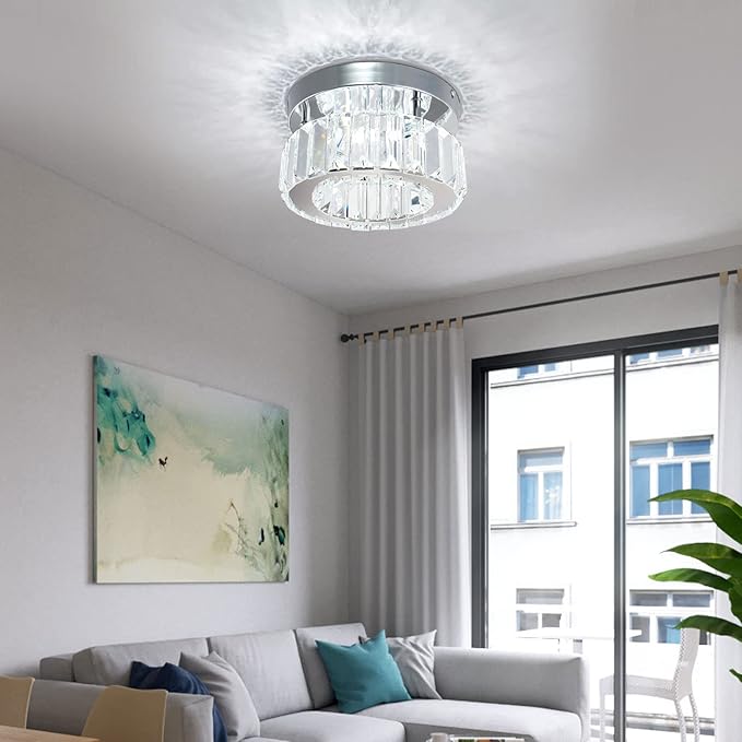 CLAIRDAI Flush Mount Ceiling Light Fixture LED Mini Chandeliers with Crystals Hallway Light Mini Modern Crystal Chandeliers Bedroom Chandelier for Bathroom Kitchen Office