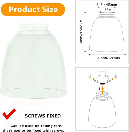 4-Pack Ceiling Fans Covers Replacements, Glass Shade Lampshades Bell Shaped Clear Glass, 1.65In Fitter 5In Height 4.7In Diameter, Glass Shade Replacement for Chandelier Wall Sconces Lights