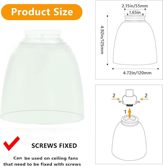 4-Pack Ceiling Fans Covers Replacements, Glass Shade Lampshades Bell Shaped Clear Glass, 1.65In Fitter 5In Height 4.7In Diameter, Glass Shade Replacement for Chandelier Wall Sconces Lights