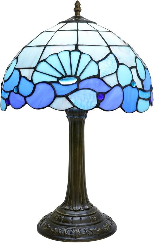 Blue Sea Style Stained Glass Table Lamps Shell Tiffany Lamp Bedroom Bedside Living Room Aesthetic Vintage Accent Farmhouse Night Light for End Table Office Nightstand End Table Desk Reding 12X19 Inch