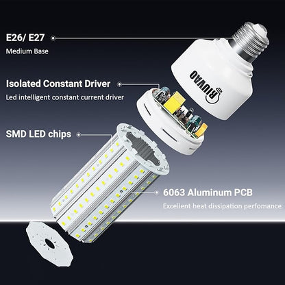 2 Pack Corn Cob LED Light Bulb 600W Equivalent, 60W LED Corn Bulb 7500 Lumen 5000K Large Area Cool Daylight White E26/E27 Medium Base for Garage Backyard Bedroom Warehouse Factory Workshop Street