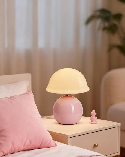 Mushroom Table Lamp for Bedroom, Cozy Bedside Lamp with Glass Shade, Stepless Dimmable Nightstand Lamp for Relaxing Bedroom Decor & Aesthetic Home (Pink)