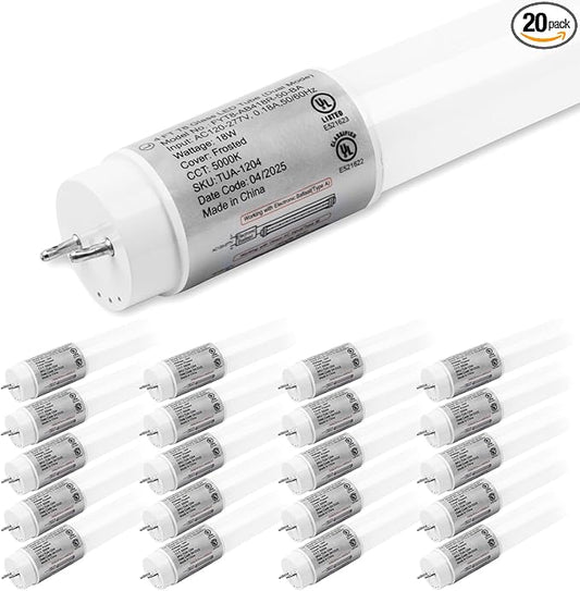 hykolity 20 Pack 4FT LED T8 Hybrid Type A+B Light Tube, 18W, Plug & Play or Ballast Bypass, Single-Ended OR Double-Ended, 5000K, 2400lm, Frosted Cover, T8 T10 T12 for G13, 120-277V, UL Listed