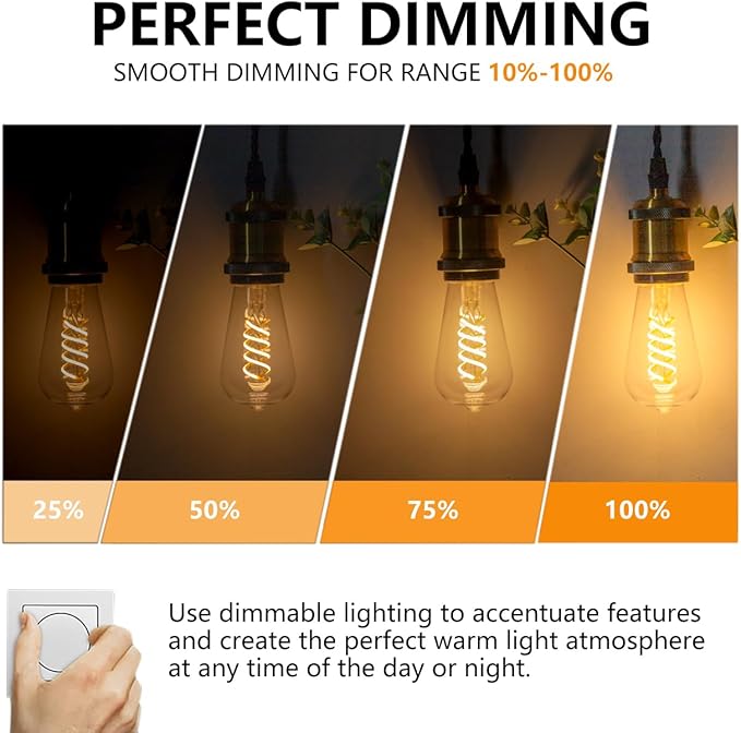 BORT 12Pack Dimmable LED Edison Bulbs,2700K Warm White, 6W Equivalent to 60W Vintage Light Bulbs, Antique Flexible Spiral LED Filament Decorative Light Bulbs