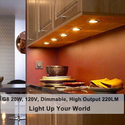 JCD 10PCS G8 Halogen Bulb 20W 120V, Bi-Pin Xenon Light Bulbs, Warm White, Dimmable, for Under Cabinet Puck Lights