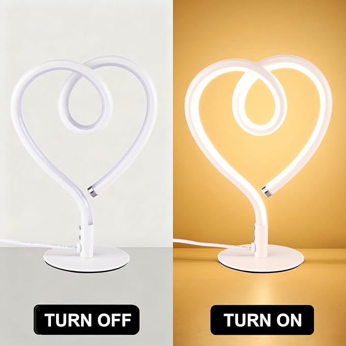 White Table Lamp – 3CCT 2700K 4000K 6500K Stepless Dimmable Heart Lamp, Touch Control Aluminum Bedside Table Lamp with USB Adapter, Small Table Lamp for Bedroom,Teen,Room,Girls Room
