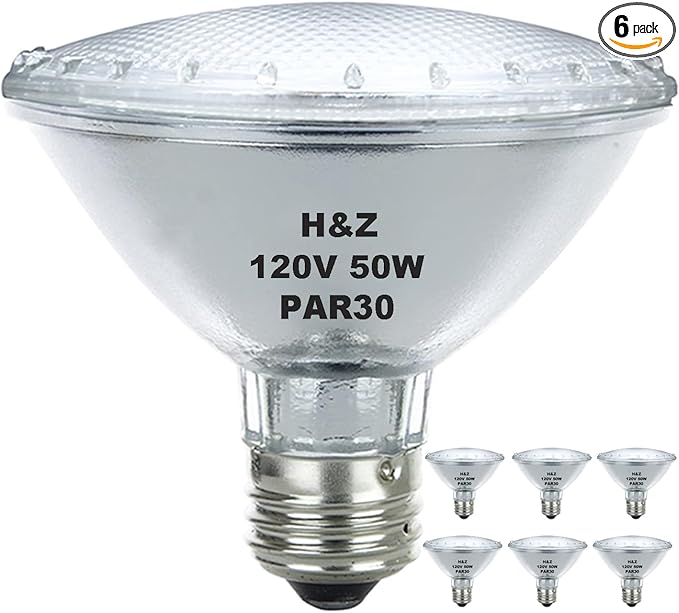H&Z Par30 Short Neck, 6 Pack High Output Par30s Halogen 50W 120V, Par30 Dimmable Warm White 3000K, 50W Par30 Flood Light with E26 Medium Base for Recessed Trim Lighting, Track Light
