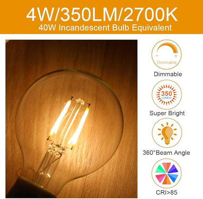 Energetic 12-Pack 4W Dimmable Globe LED Light Bulb, G25 Vintage Light Bulb, 40W Equivalent, 350Lumens, 2700K Soft White, E26 Base, ETL Listed