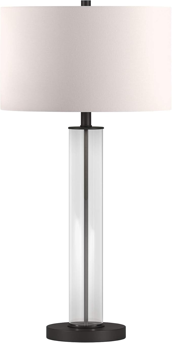 Harlow 29" Tall Table Lamp with Fabric Shade in Clear Glass/Blackened Bronze/White