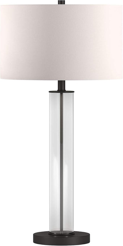 Harlow 29" Tall Table Lamp with Fabric Shade in Clear Glass/Blackened Bronze/White