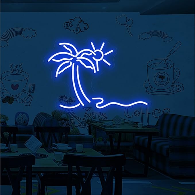 Palm Tree Shaped Neon Night Light Green Neon Signs USB Hanging Wedding Sign Novelty Wall Decorative Neon Signs for Birthday Christmas Party Kids Room Living Room Bedroom, 17 * 11.8 inches