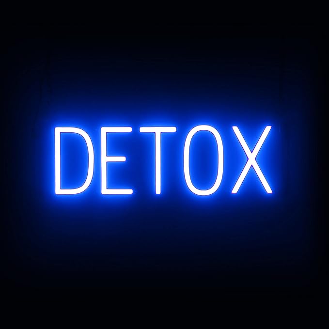 SpellBrite DETOX Sign | Beauty-Related Sign with Neon Look, Blue LED Light Source | 20.8" x 6.3"