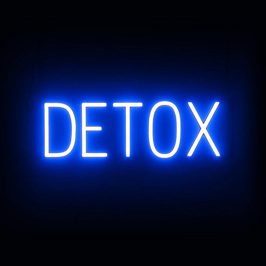 SpellBrite DETOX Sign | Beauty-Related Sign with Neon Look, Blue LED Light Source | 20.8" x 6.3"