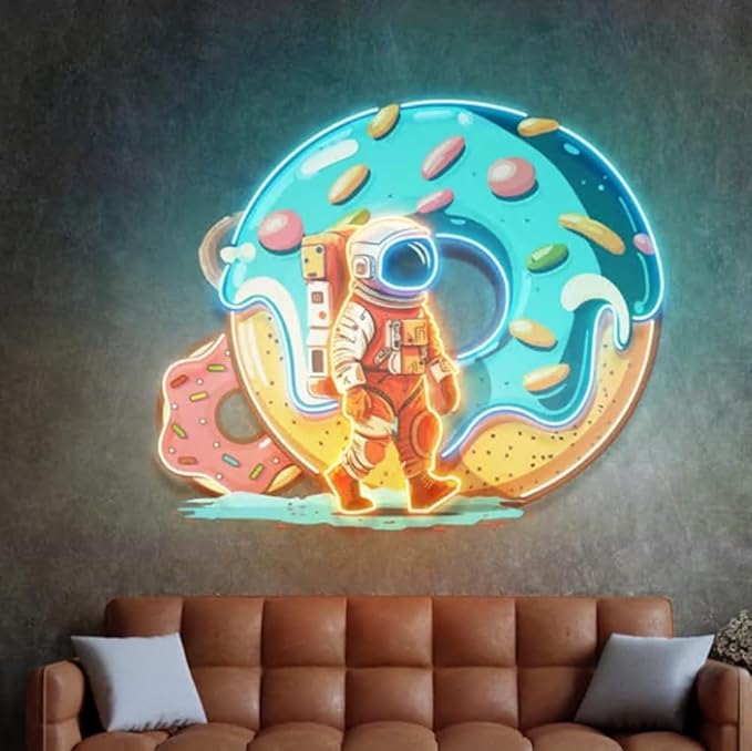 Neon sign Donut Astronaut, Business sign led light, astronaut wall art, Neon Sign Coffee Shop Decor Size:22inch