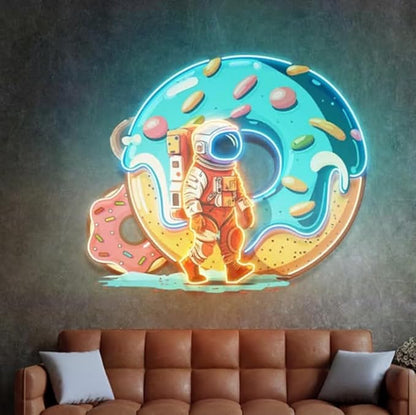 Neon sign Donut Astronaut, Business sign led light, astronaut wall art, Neon Sign Coffee Shop Decor Size:22inch