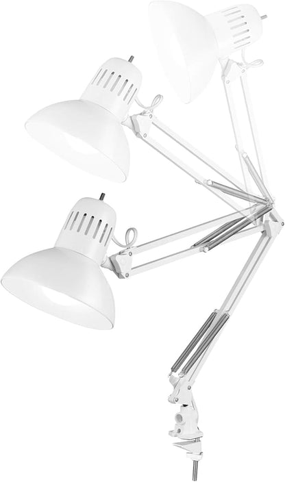 GLOBE Electric 52847 31.5 Inch Swing Arm Clamp-On White Desk Lamp with Nickel Accents, On/Off Rotary Switch, Book Reading Light, Home Essentials, Office Décor, LED Bulb Compatible