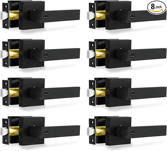 Privacy Door Levers, 8 Pack Matte Black Door Handles Heavy Duty Bed and Bath Door Locks Interior Keyless Locksets, Reversible for Left Right Handed Doors