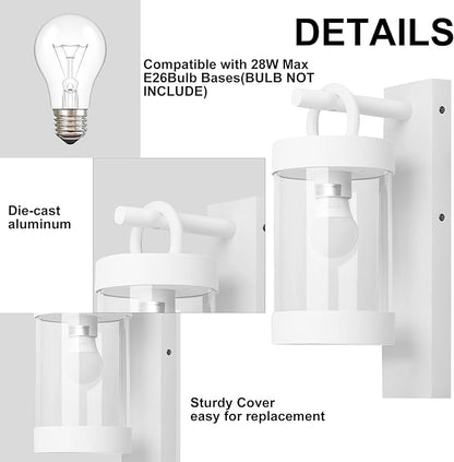 2 Pack Outdoor Wall Lantern with Dusk to Dawn Photocell Sensor,White Exterior Porch Light Fixture Wall Mount Lamp for House Garage Patio