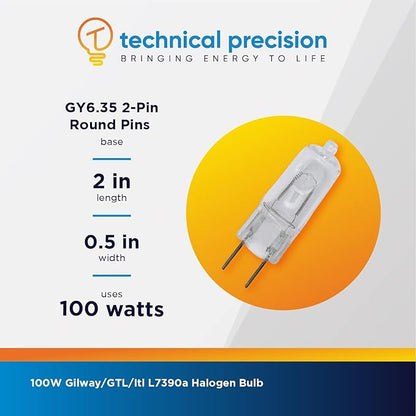 Technical Precision Replacement for Gilway/GTL/Itl L7390a Light Bulb Halogen 100W Light Bulb with GY6.35 2-Pin Base - T4 Bulb 12V Clear Bipin Halogen Bulb - 1 Pack