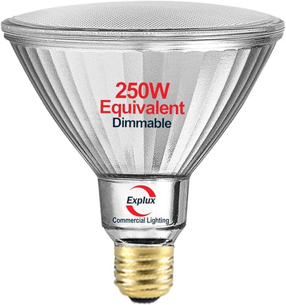 Explux 250 Watt Equivalent PAR38 LED Flood Light Bulbs, Super Bright 3300 Lumens, Dimmable, Full-Glass Outdoor Waterproof & Anti-Ageing, 5000K Daylight Spotlight, 1-Pack
