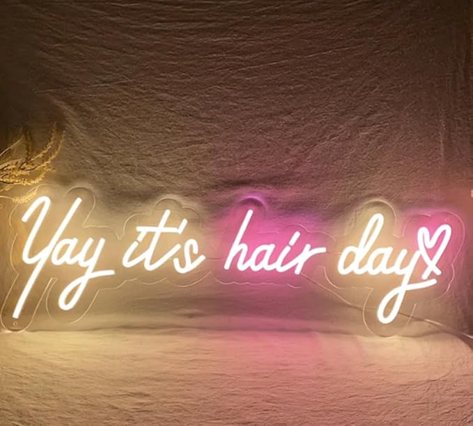 Yay It's Hair Day Heart Custom Hair Salon LED Neon Sign Night Light Wall Barber Shop Beauty Room Studio Sign Decor Wedding Decoration Size:20inch