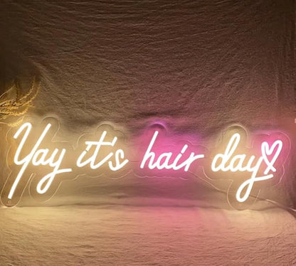 Yay It's Hair Day Heart Custom Hair Salon LED Neon Sign Night Light Wall Barber Shop Beauty Room Studio Sign Decor Wedding Decoration Size:20inch