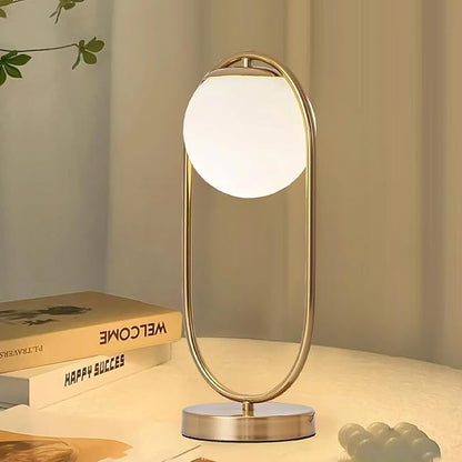 Mid Century Modern Table Lamp White Glass Shade Nightstand Lamp Small Gold Table Lamp for Bedside Bedroom Living Room Office