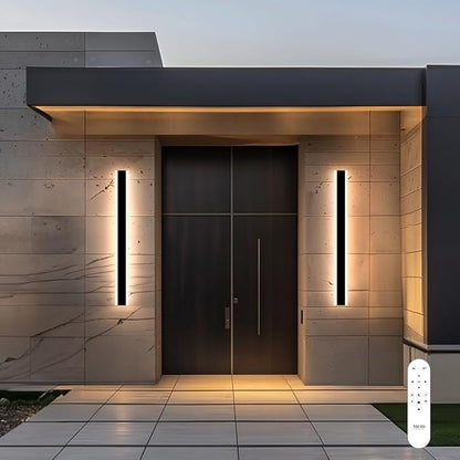 MOD LIGHTING Haylen | Waterproof Outdoor Wall Light, LED Dimmable with Remote 3000K-6000K, Long Outdoor Porch Lights, Wired Lighting Fixture, Patio Exterior Wall Sconce, 1-Pack (Black, 31")