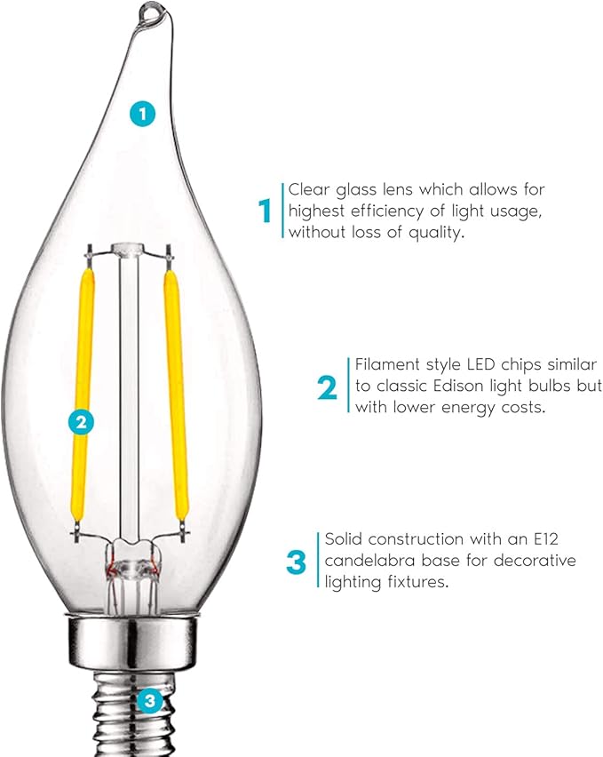 LUXRITE 4W Vintage Candelabra LED Bulbs Dimmable, 400 Lumens, 4000K Cool White, Chandelier Light Bulbs 40W Equivalent, Flame Clear Glass, Filament Candle Bulb, UL Listed, E12 Base (16 Pack)
