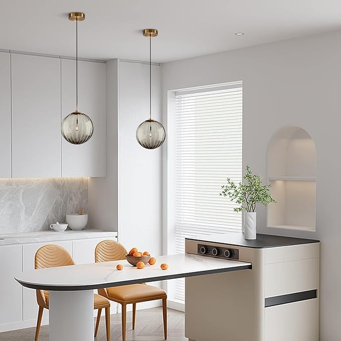 KCO Lighting Modern Large Globe Pendant Light Fixture Mid Century Smoke Grey Glass Pendant Light Vintage Hanging Lights Single Gold Globe Chandelier Kitchen Island Lighting (Smoke Gray-9.8”)