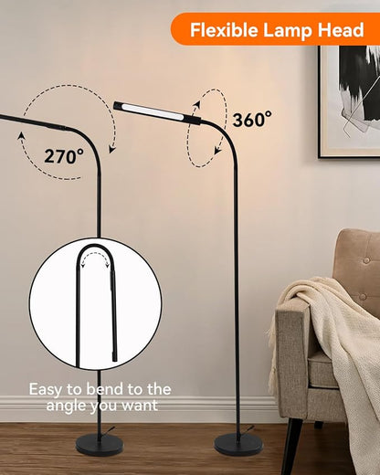 Pak Smart RGB Floor Lamp, LED Floor Lamp for Living Room, Modern Adjustable Gooseneck Standing Lamp with Music Sync, Scene Modes, Remote & Touch Control, Eye-Caring Reading Light for Bedroom Gaming